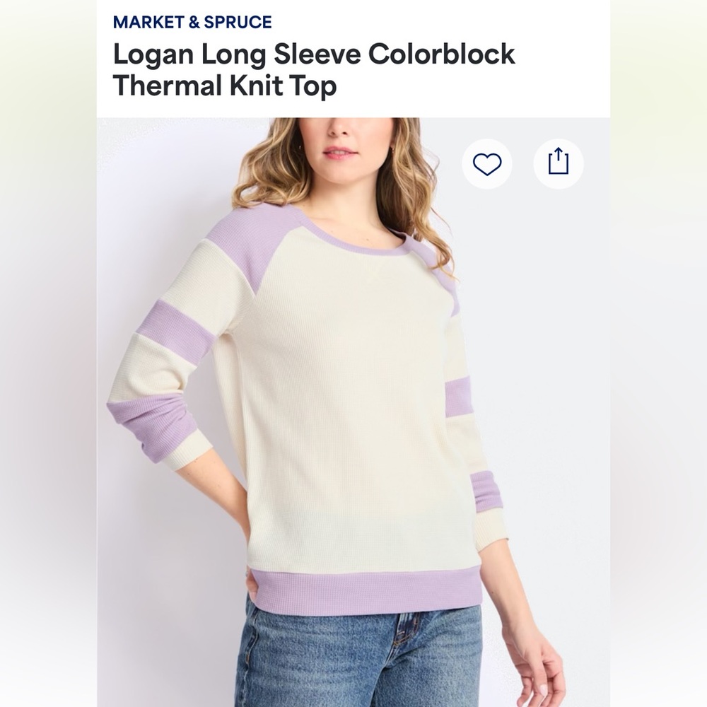 Market & Spruce Cream and Lavender Waffle-Knit Raglan Crewneck Sweater